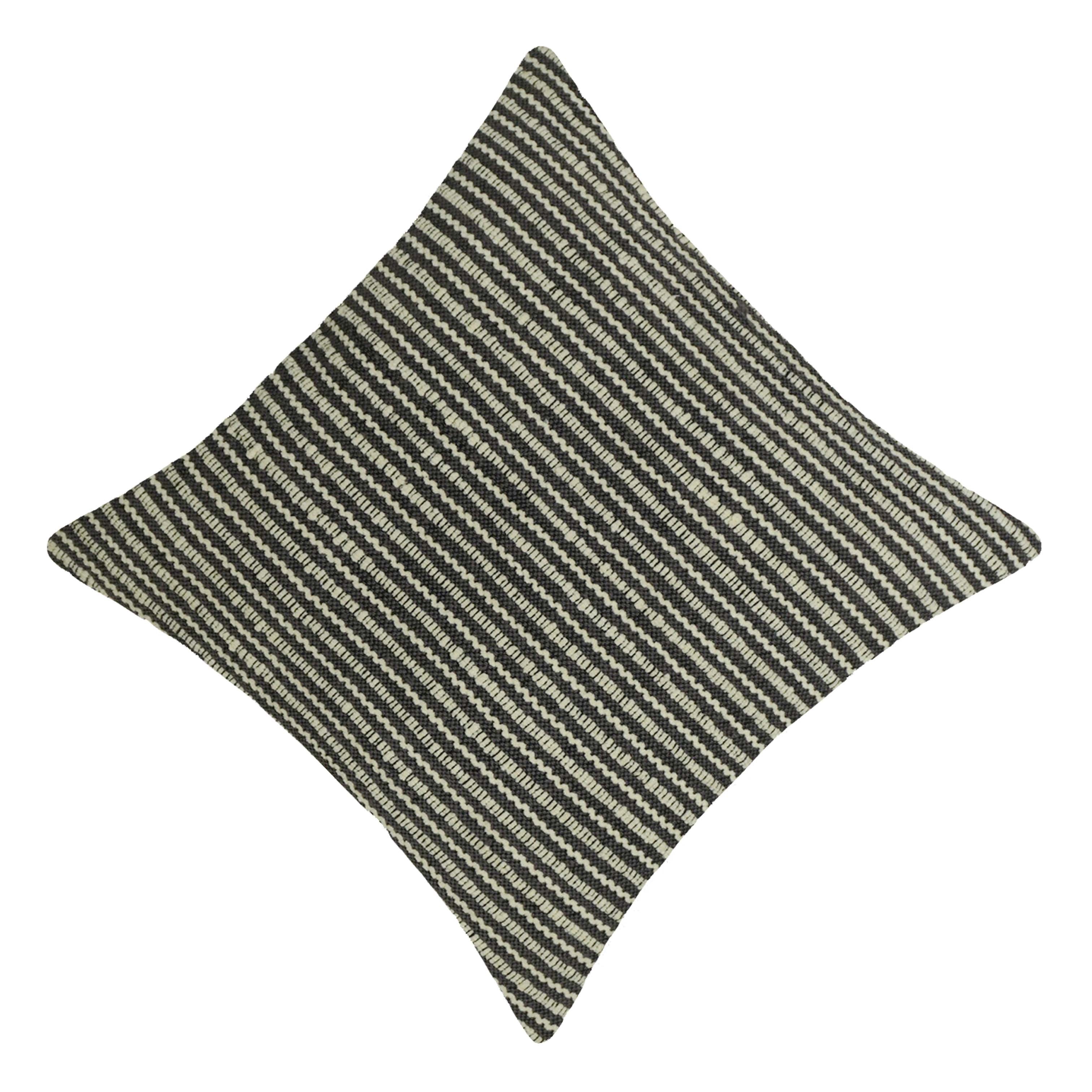 Handwoven Cotton Cushion Cover 45x45 cm | Black & Ivory Striped Textured Woven Throw Pillow Cover | Modern Farmhouse & Boho Decorative Cushion Cover with Hidden Zipper