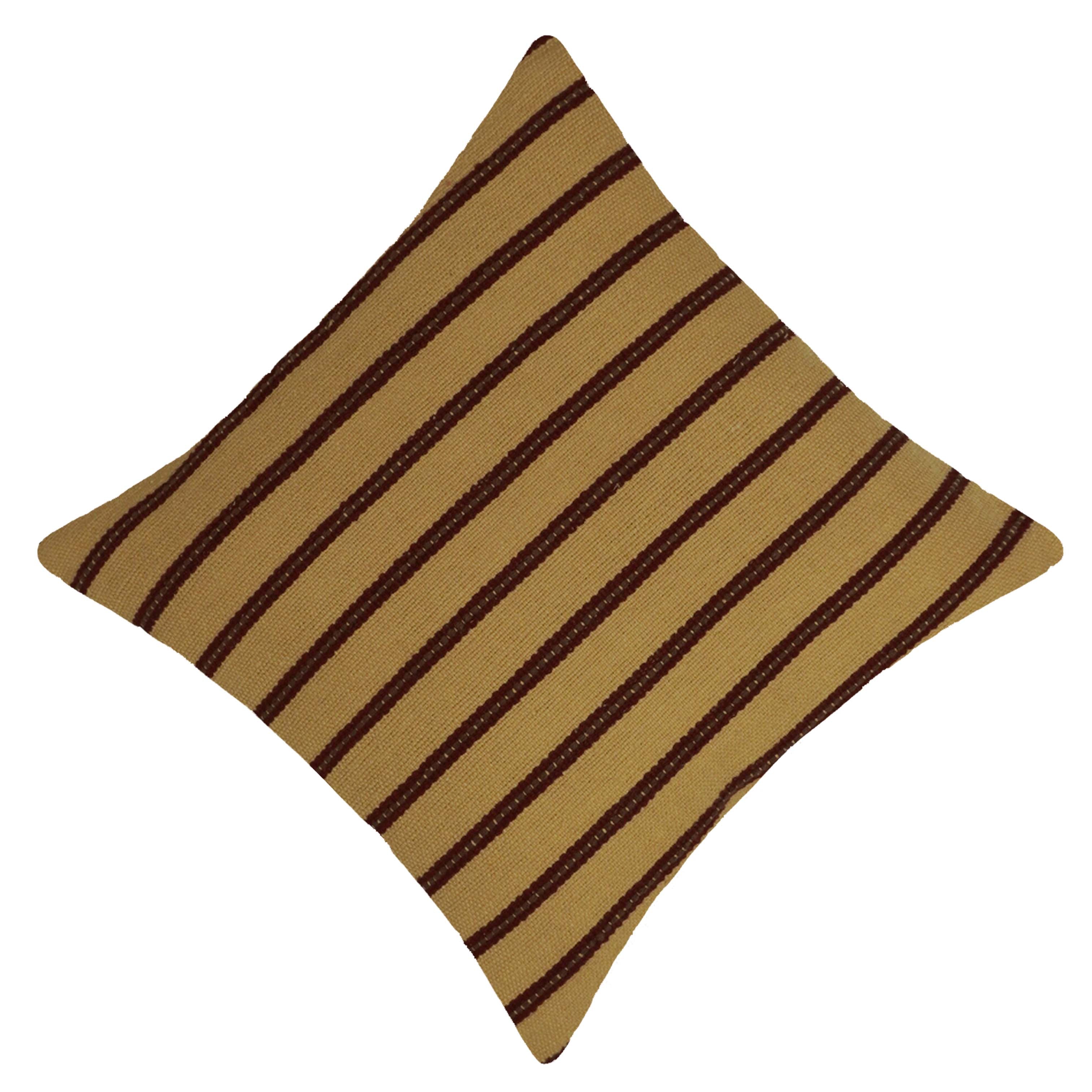 Handwoven Cotton Striped Cushion Cover 45x45 cm | Beige & Brown Woven Decorative Throw Pillow Cover | Hidden Zipper | Modern Rustic Home Décor