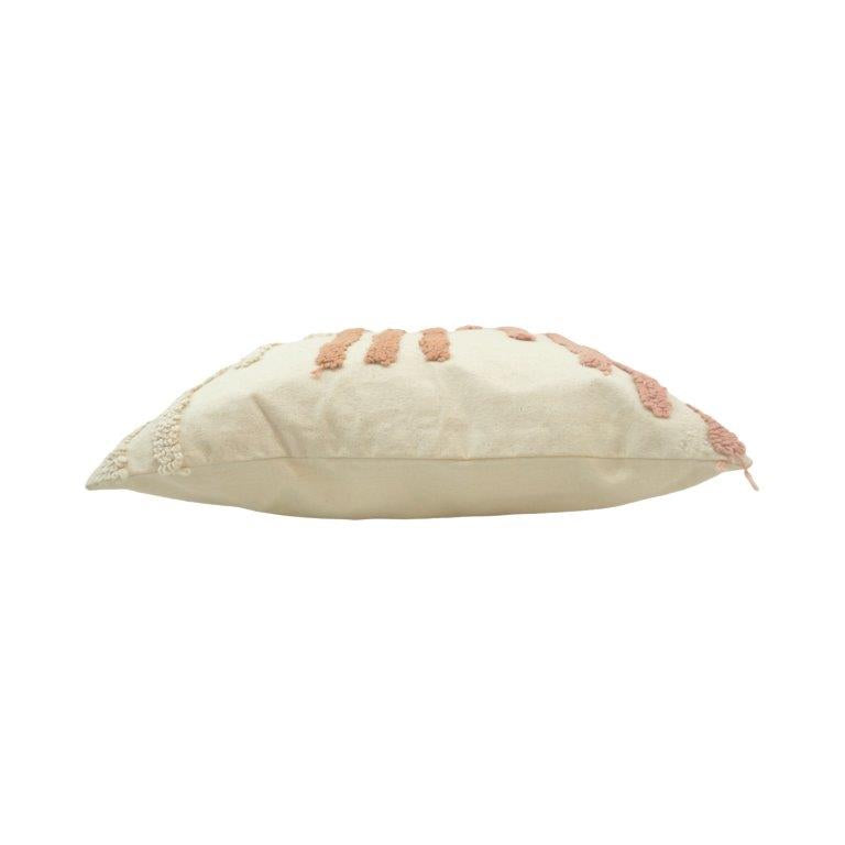 Handcrafted Tufted Cotton Cushion Cover 45x45 cm | Textured Boho Striped Throw Pillow Cover | Ivory & Blush Pink - Bulk manufacturer & supplier from Panipat, India