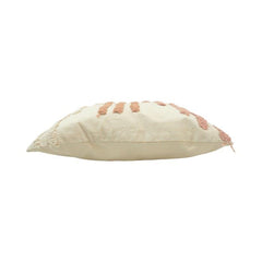Handcrafted Tufted Cotton Cushion Cover 45x45 cm | Textured Boho Striped Throw Pillow Cover | Ivory & Blush Pink