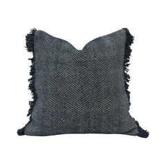 Handmade Cotton Herringbone Cushion Cover with Fringes – Black & White | 45x45 cm