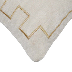 Machine Embroidered Cotton Cushion Cover 40x60 cm | Geometric Tribal Pattern | Decorative Lumbar Cushion Cover with Concealed Zipper | Beige & Brown