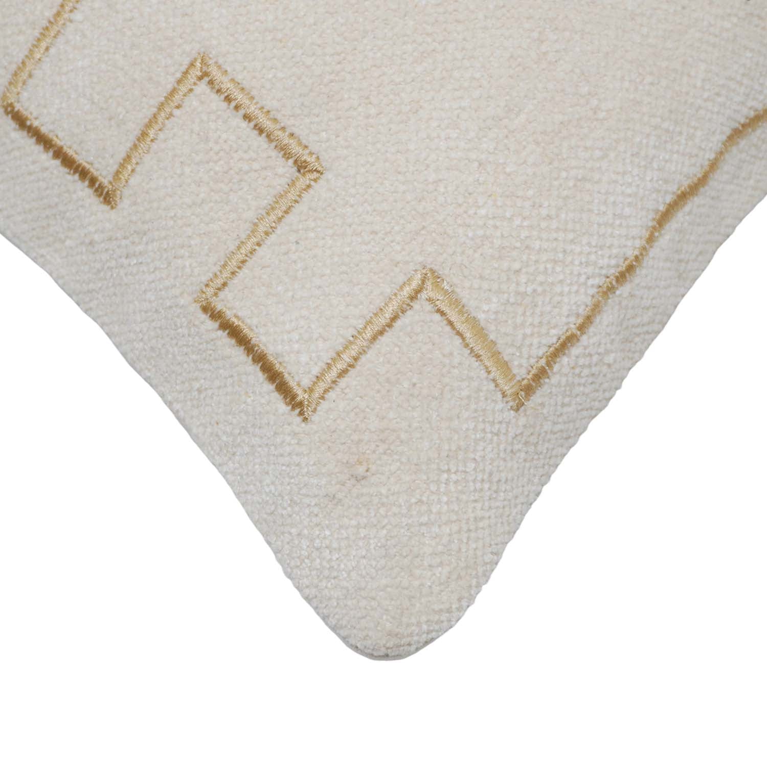 Machine Embroidered Cotton Cushion Cover 40x60 cm | Geometric Tribal Pattern | Decorative Lumbar Cushion Cover with Concealed Zipper | Beige & Brown