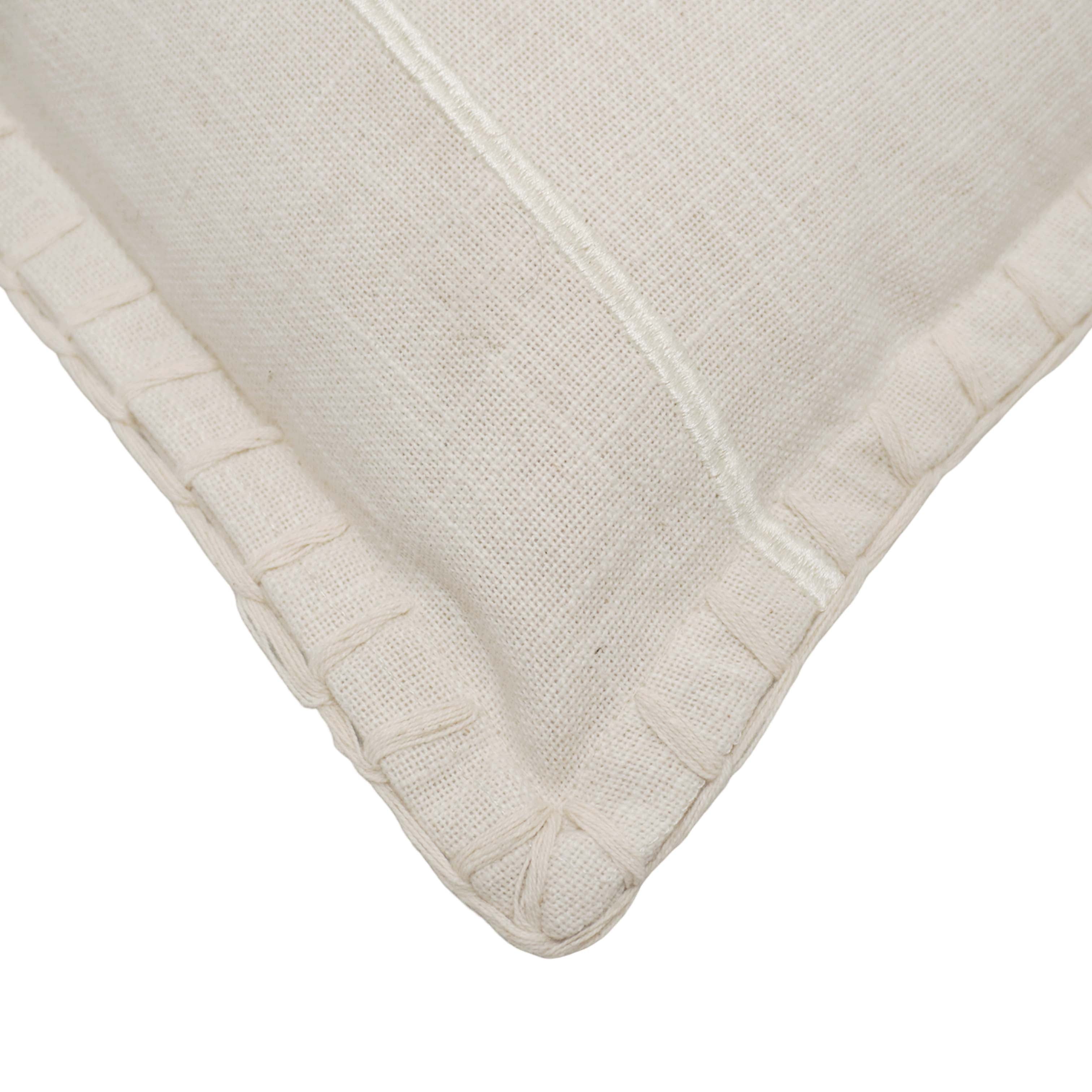 Ivory Palm Tree Embroidered Cotton Cushion Cover 45x45 cm | Tropical Decorative Throw Pillow Cover with Ruffle Edge