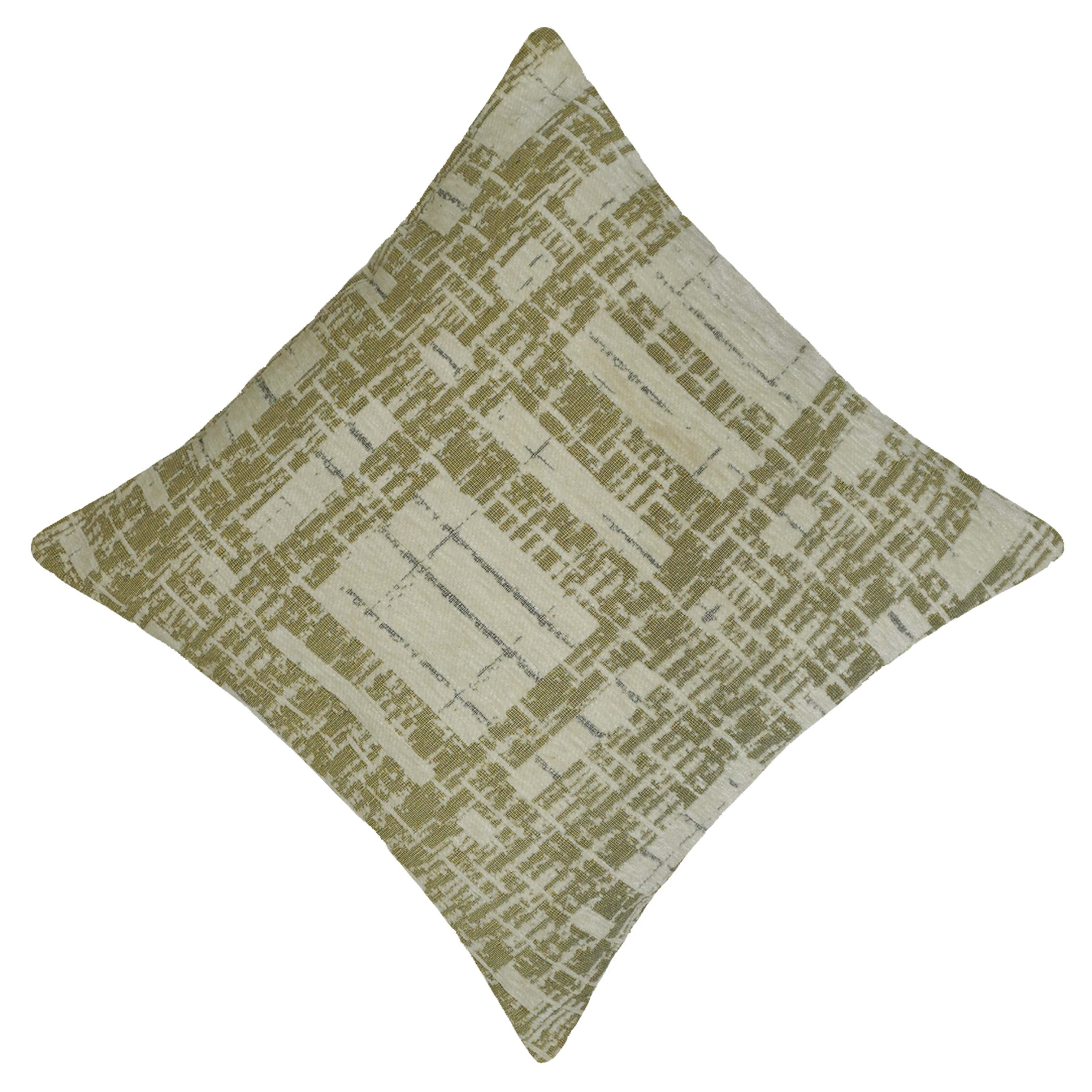 Modern Geometric Jacquard Cushion Cover 45x45 cm | Woven Textured Decorative Throw Pillow Cover | Hidden Zip | Beige & Olive Green