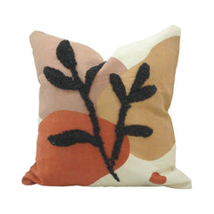 Printed & Tufted Abstract Floral Cotton Cushion Cover – 45x45 cm | Modern Decorative Throw Pillow Cover