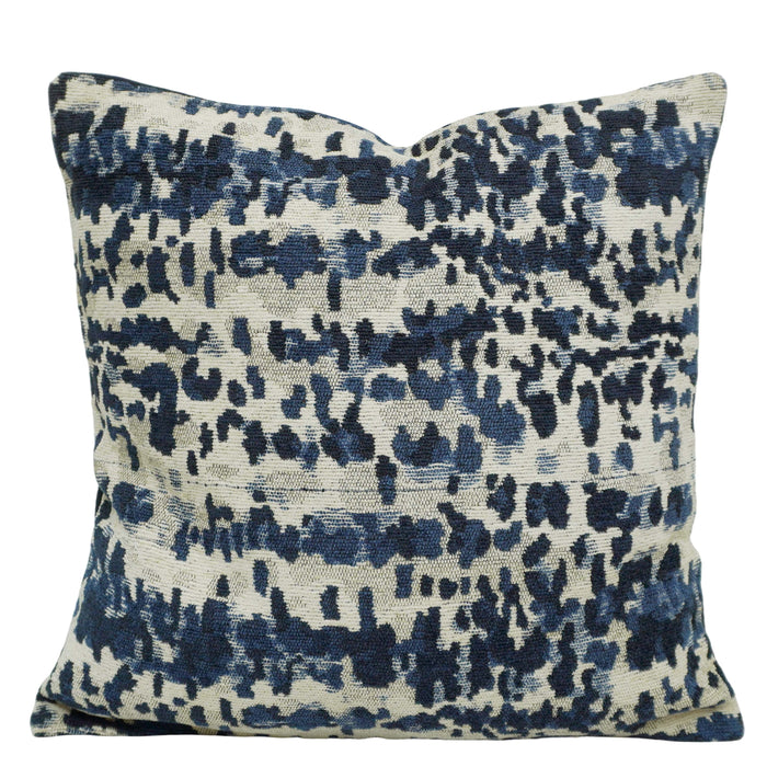 Handwoven Jacquard Cushion Cover – Abstract Navy Blue & Ivory Pattern | 45 x 45 cm