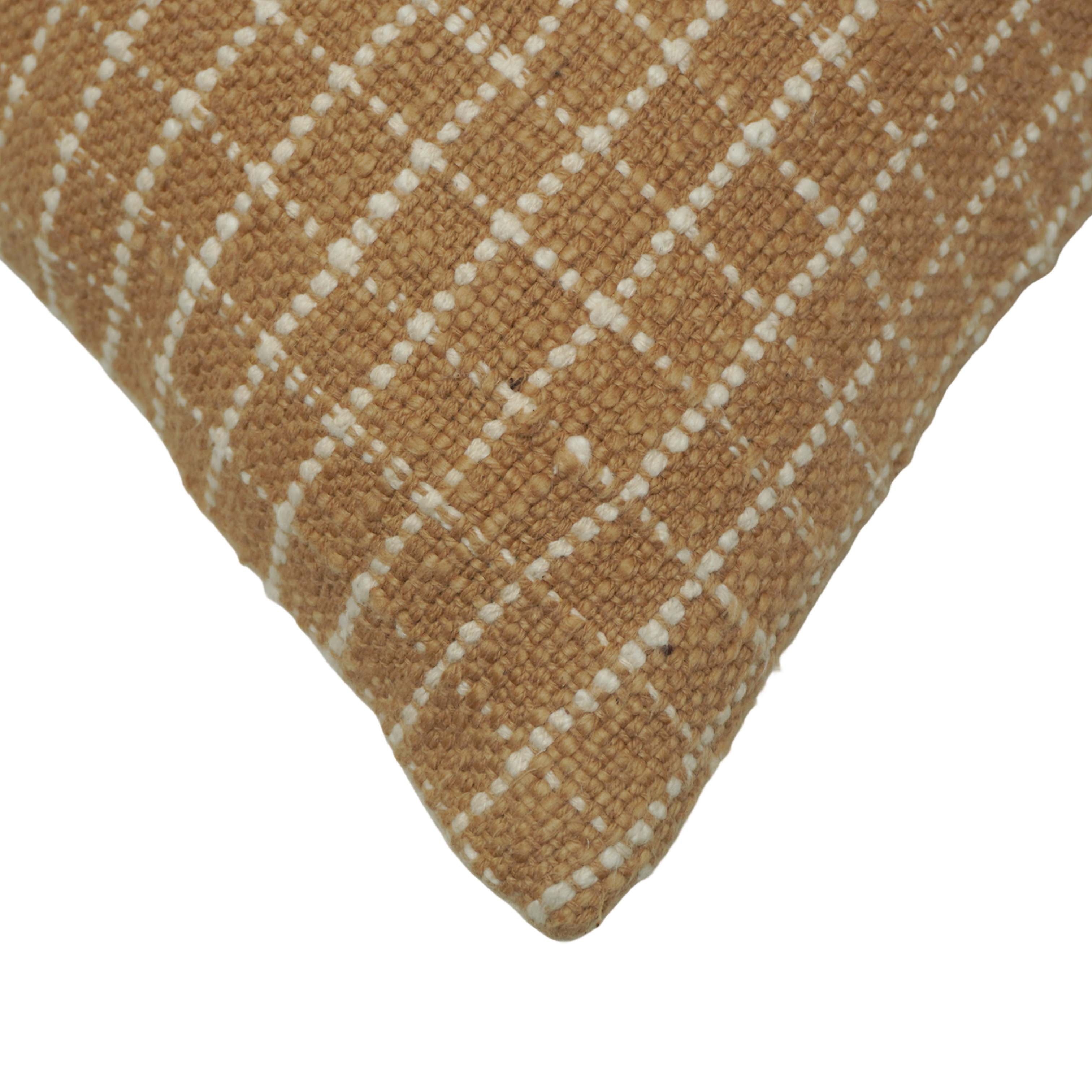 Handwoven Cotton Cushion Cover 45x45 cm | Brown & Ivory Grid Pattern | Textured Woven Decorative Pillow Cover | Hidden Zip | Modern Boho Home Décor