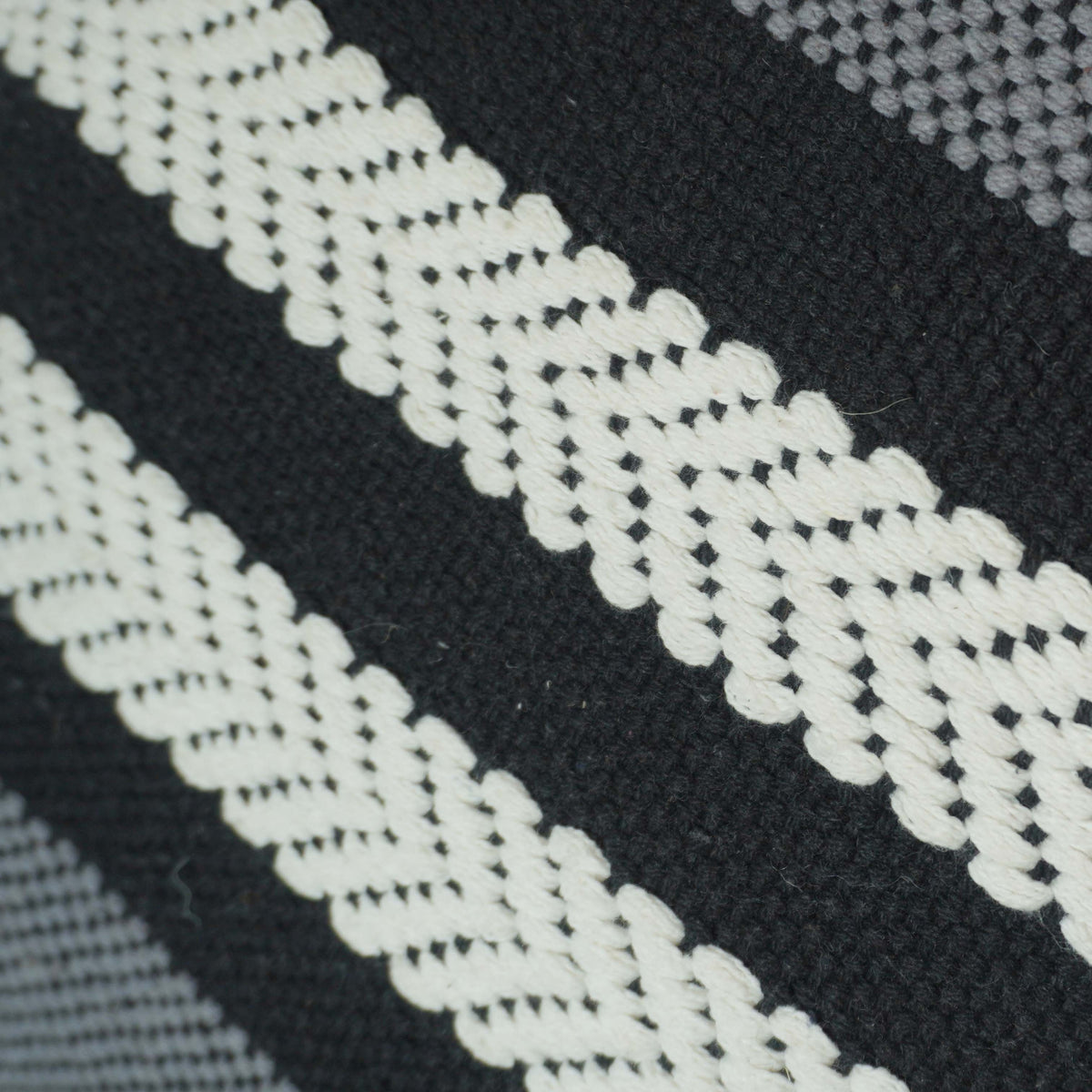 Black grey and ivory striped geometric handwoven cotton cushion cover 45x45 cm