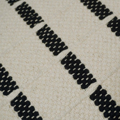 Handwoven Cotton Cushion Cover 45 x 45 cm – Ivory & Black Geometric Pattern, Textured Boho Accent Pillow Cover
