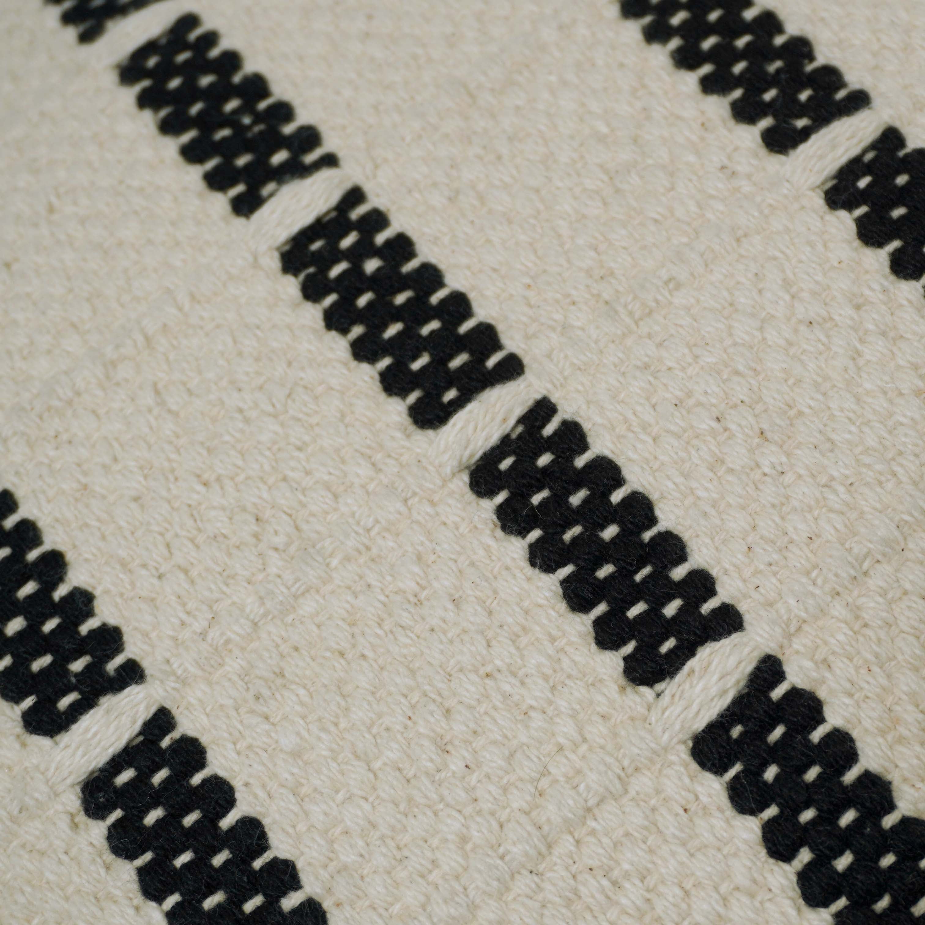 Handwoven Cotton Cushion Cover 45 x 45 cm – Ivory & Black Geometric Pattern, Textured Boho Accent Pillow Cover