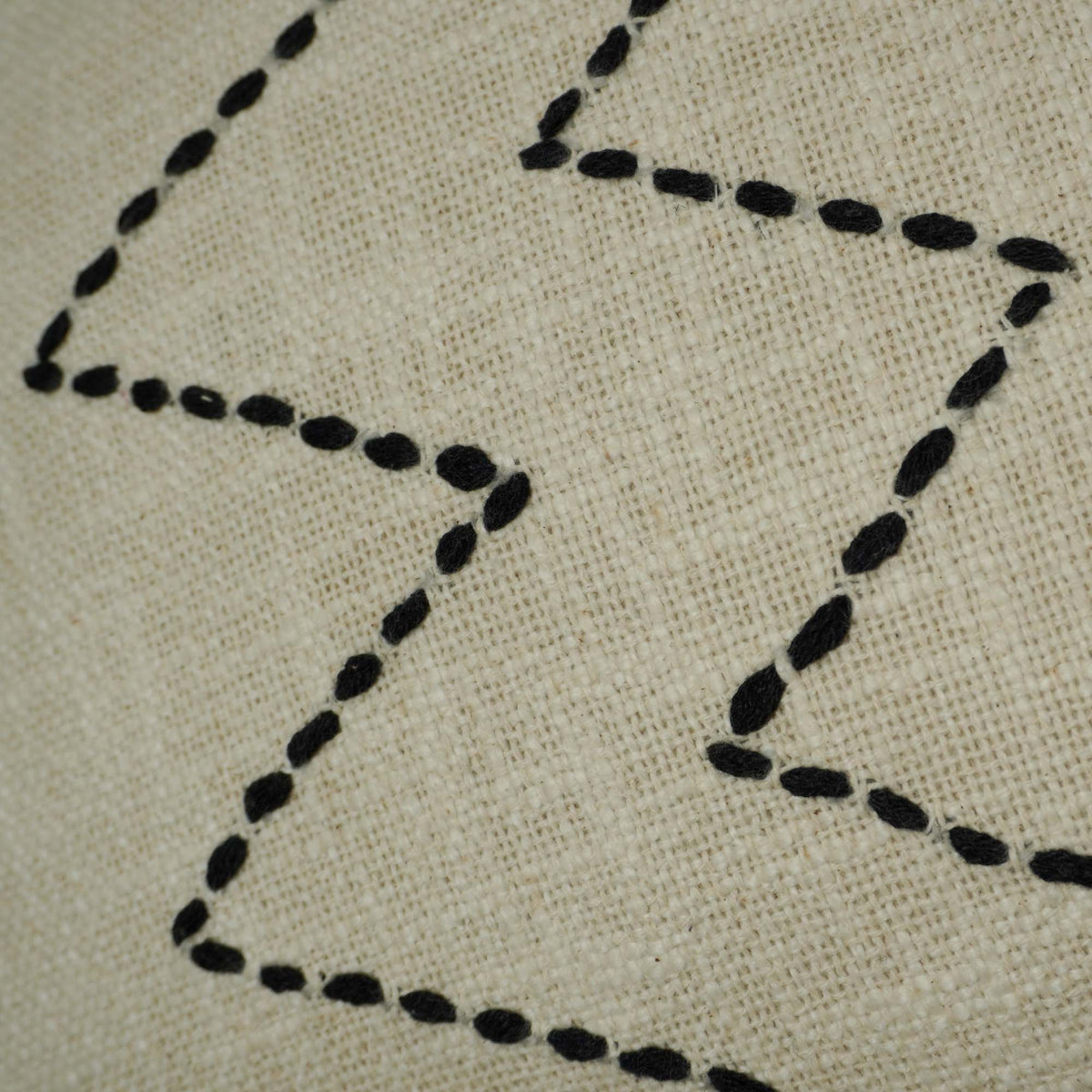 Hand Embroidered Cotton Cushion Cover 45x45 cm | Beige & Black Zigzag Pattern with Corner Tassels | Boho Decorative Throw Pillow Cover | Hidden Zip