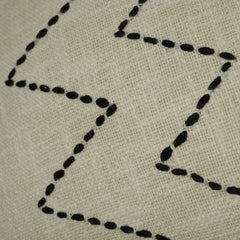 Hand Embroidered Cotton Cushion Cover 45x45 cm | Beige & Black Zigzag Pattern with Corner Tassels | Boho Decorative Throw Pillow Cover | Hidden Zip