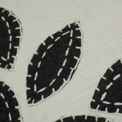 Handcrafted Embroidered Cotton Cushion Cover 45x45 cm | Modern Leaf Appliqué Design | Decorative Throw Pillow Cover with Hidden Zipper | Ivory & Black