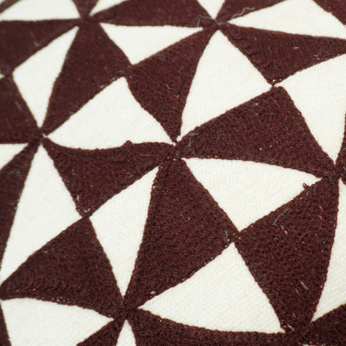 Machine Embroidered Geometric Cotton Cushion Cover – 45 x 45 cm | Brown & Ivory