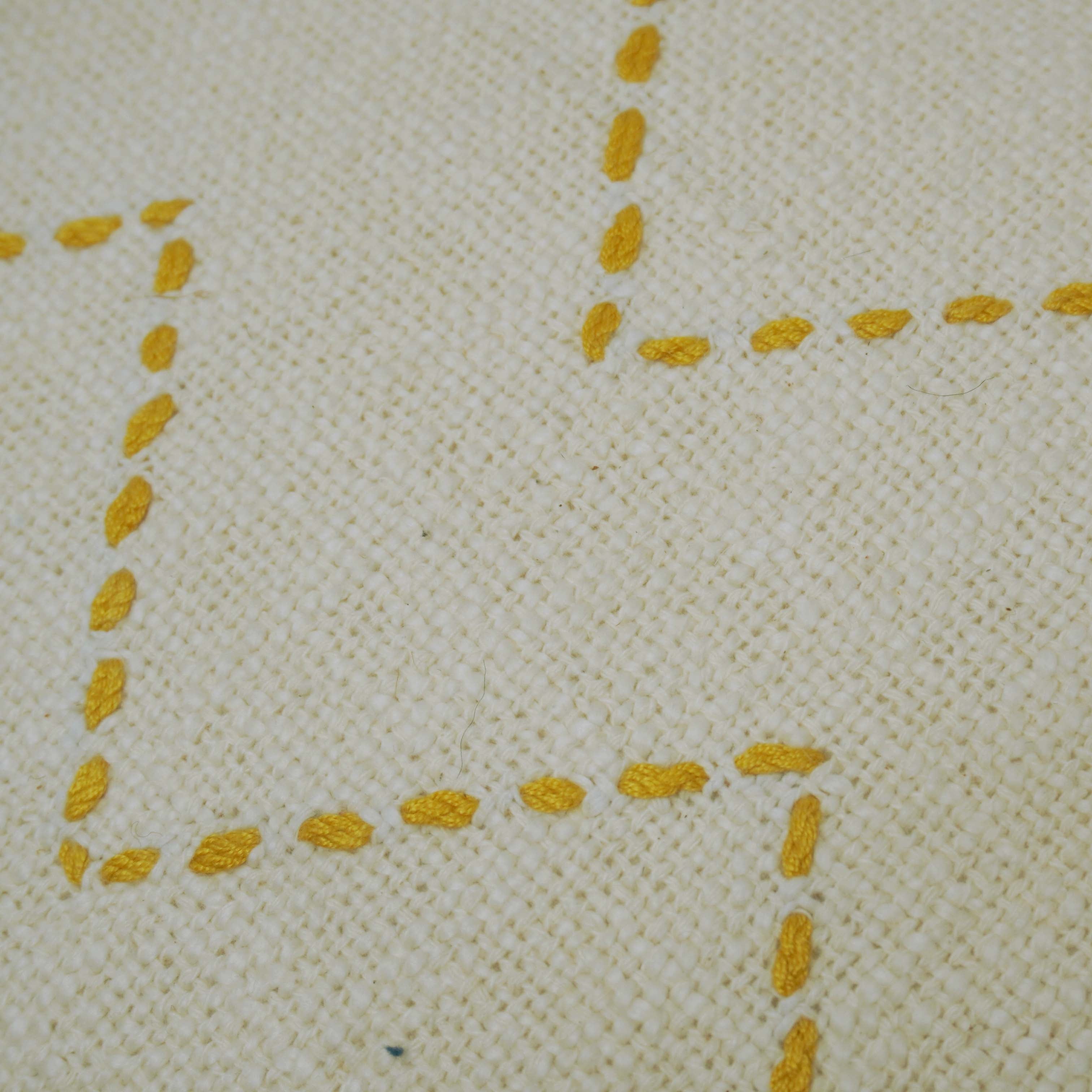 Hand Embroidered Ivory & Mustard Zigzag Cotton Cushion Cover – 35 x 50 cm