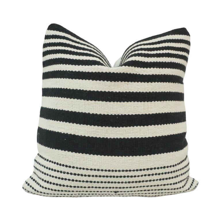 Handmade Black & White Striped Cotton Cushion Cover | Woven Boho Pillow Cover 45x45 cm
