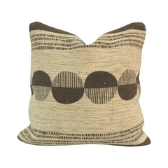Modern Geometric Printed Cotton Cushion Cover | Beige & Charcoal Abstract Circle Design | 45x45 cm