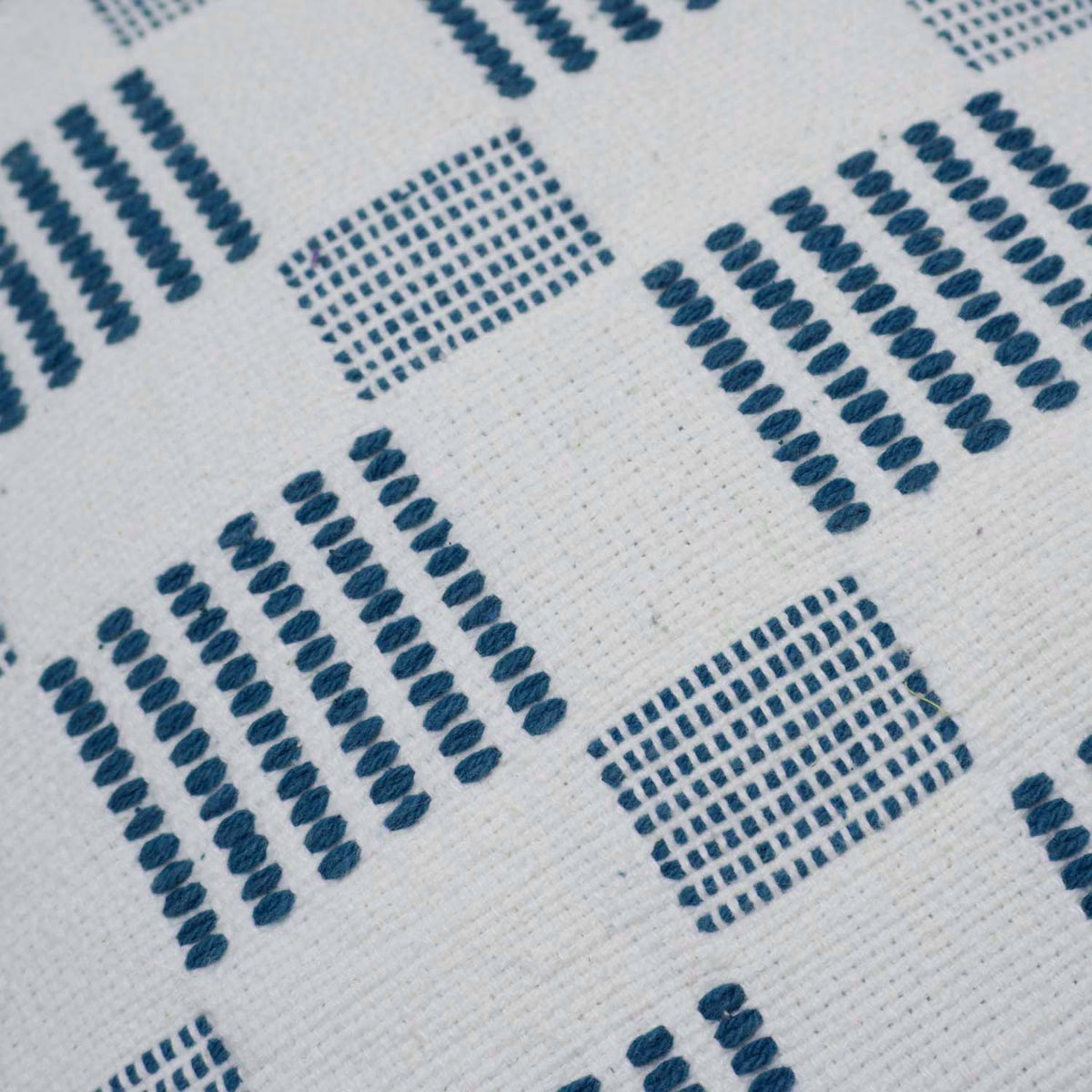 Handwoven Blue & White Geometric Pattern Cushion Cover – 45 x 45 cm