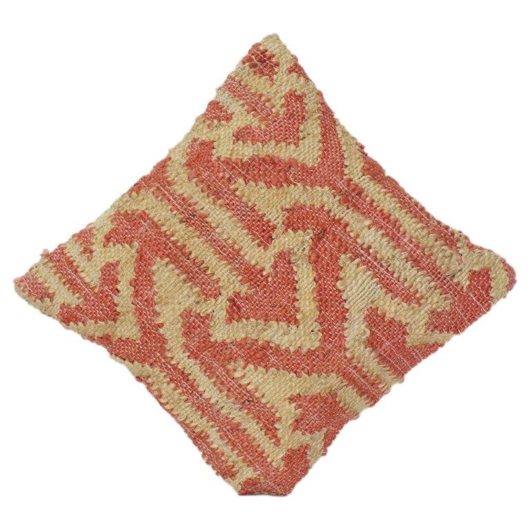Handwoven Jute Cushion Cover – Natural & Red Geometric Pattern | Rustic Boho Decorative Pillow Case 18x18 Inch - Bulk manufacturer & supplier from Panipat, India