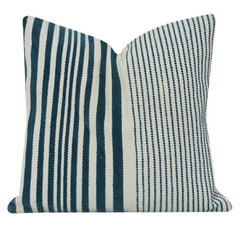 Handwoven Cotton Striped Cushion Cover | Dual Pattern Blue & White | Modern Textured Throw Pillow Case 18x18 Inch
