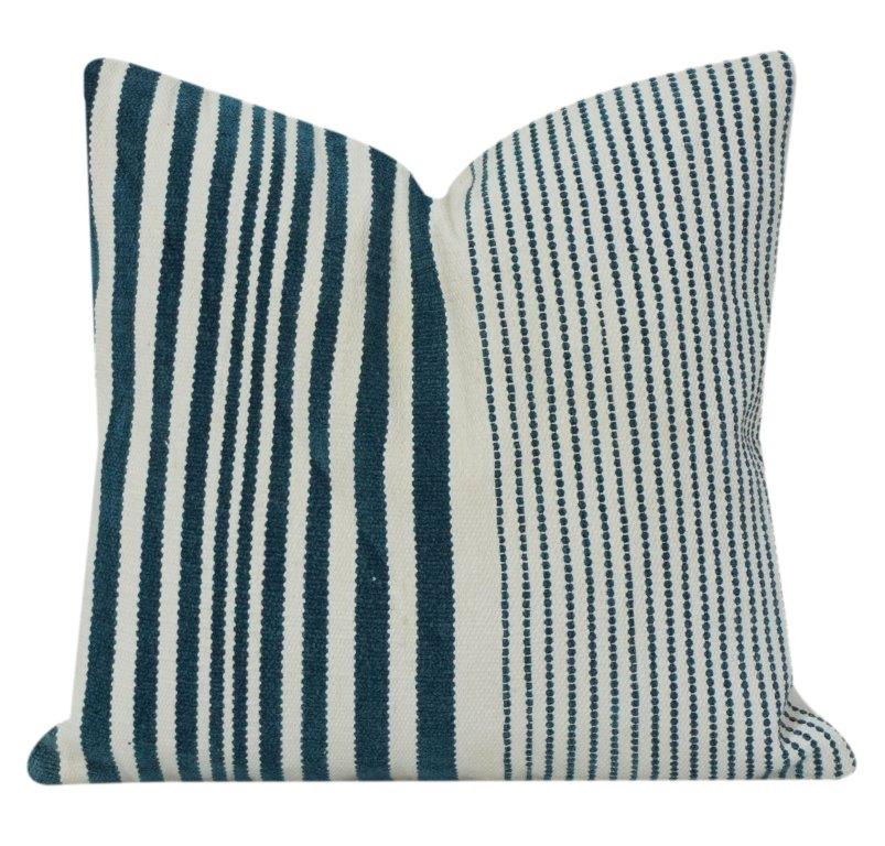 Handwoven Cotton Striped Cushion Cover | Dual Pattern Blue & White | Modern Textured Throw Pillow Case 18x18 Inch