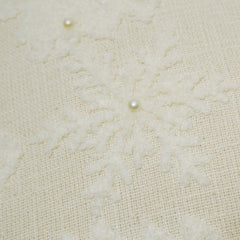 Ivory Floral Embroidered Cotton Cushion Cover with Pearl Detailing – 45 x 45 cm