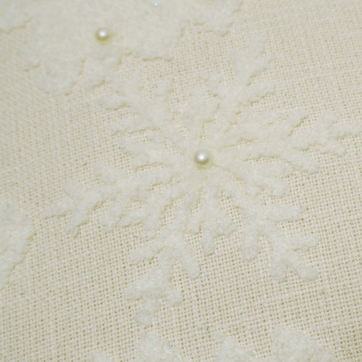 Ivory Floral Embroidered Cotton Cushion Cover with Pearl Detailing – 45 x 45 cm