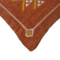 Machine Embroidered Geometric Cushion Cover – Rust Brown Tribal Pattern, 35 x 50 cm