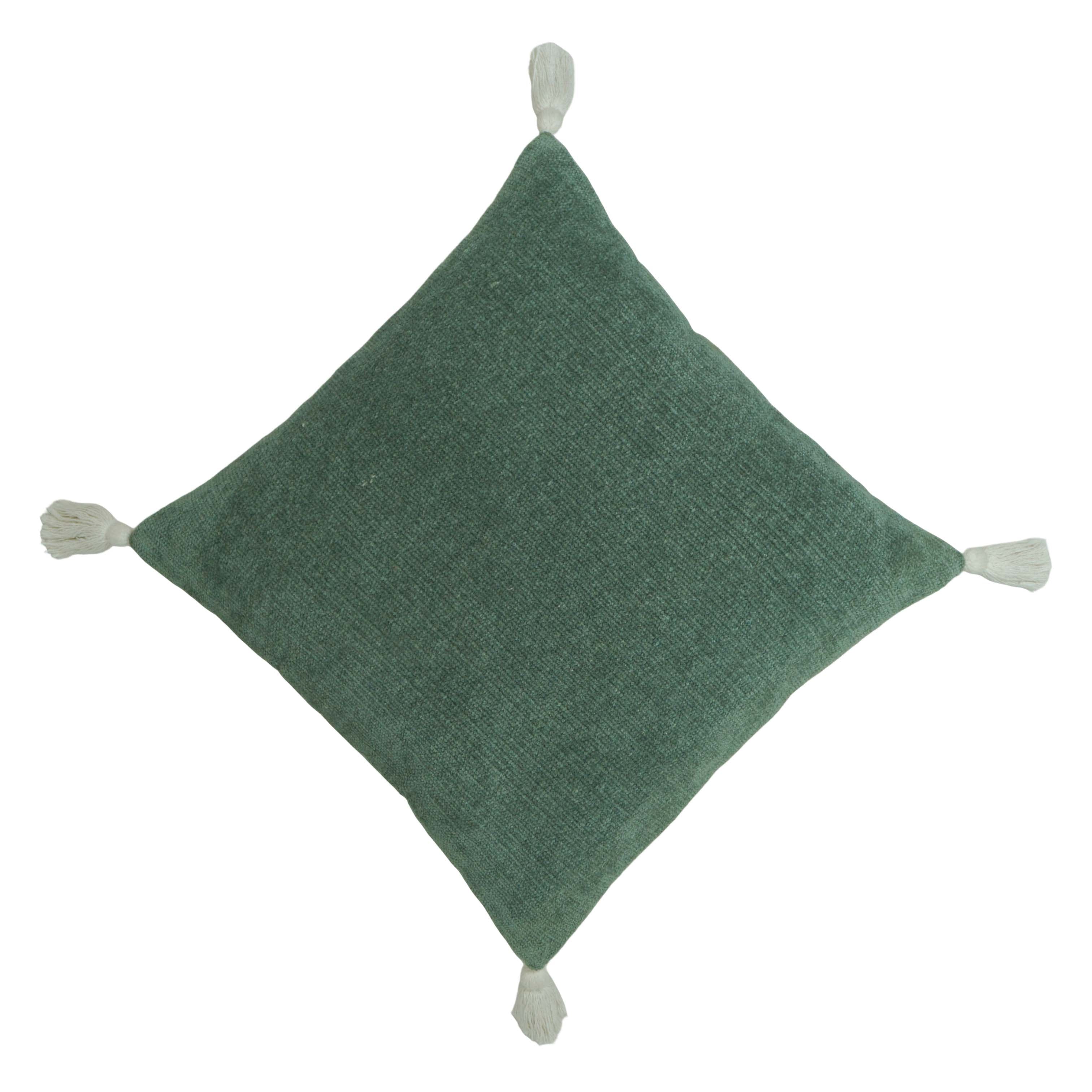 Handwoven Cotton Cushion Cover in Sage Green with Tassel Details – 45 x 45 cm