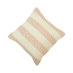 Handmade Cotton Chevron Embroidered Cushion Cover 45x45 cm | Boho Textured Throw Pillow Cover | Neutral Beige & Blush Pink