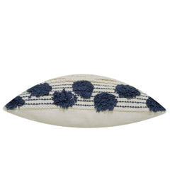 Navy and cream textured handwoven cotton cushion cover with tassel detail 45x45 cm