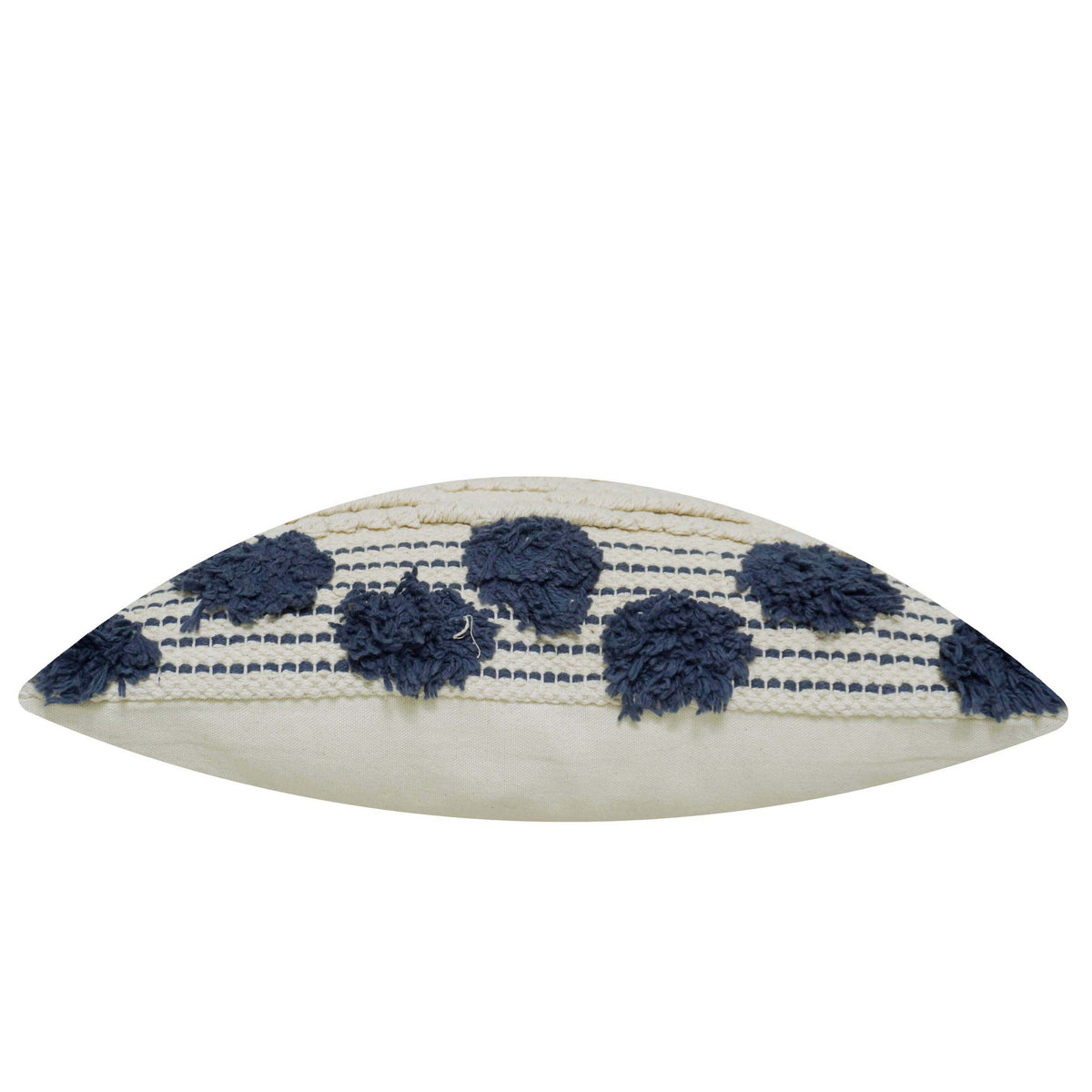 Navy and cream textured handwoven cotton cushion cover with tassel detail 45x45 cm