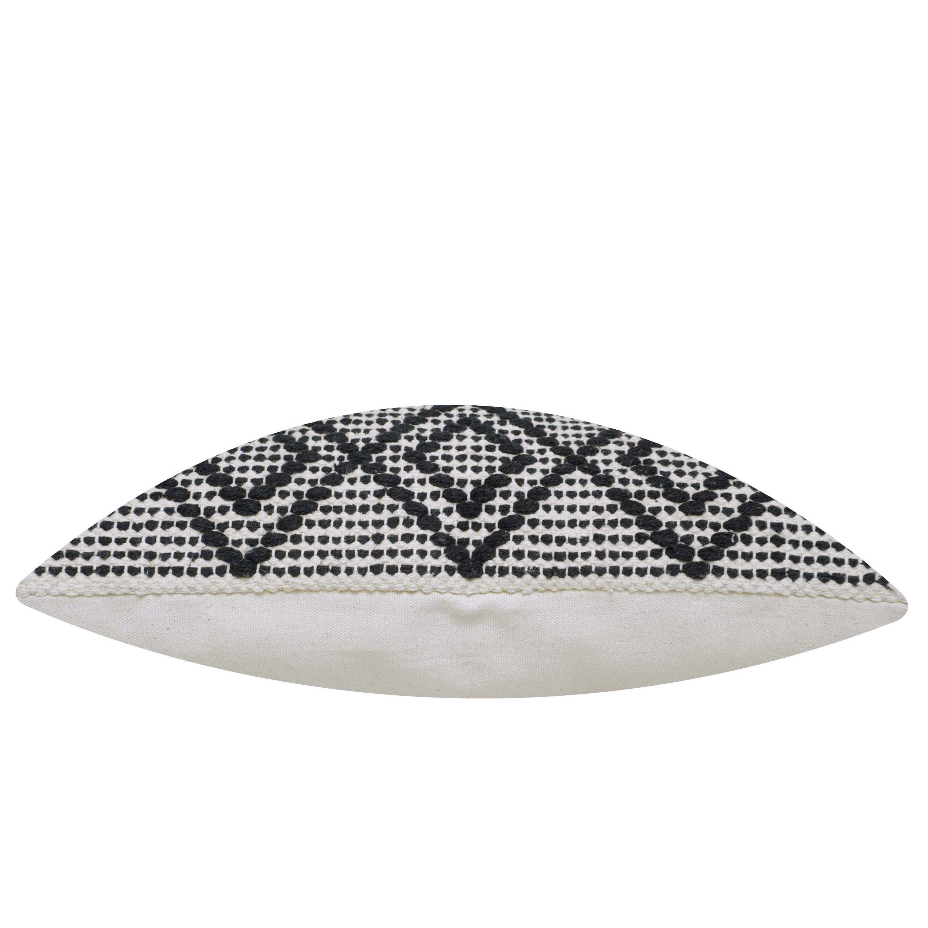 Handwoven Cotton Cushion Cover 45x45 cm – Black & Ivory Geometric Textured Design