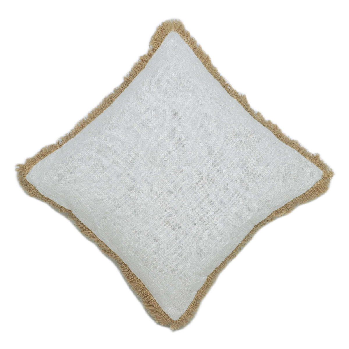 Handwoven Off-White Cushion Cover with Natural Fringe – 45 x 45 cm