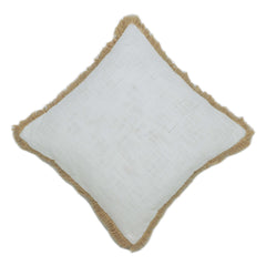 Handwoven Off-White Cushion Cover with Natural Fringe – 45 x 45 cm
