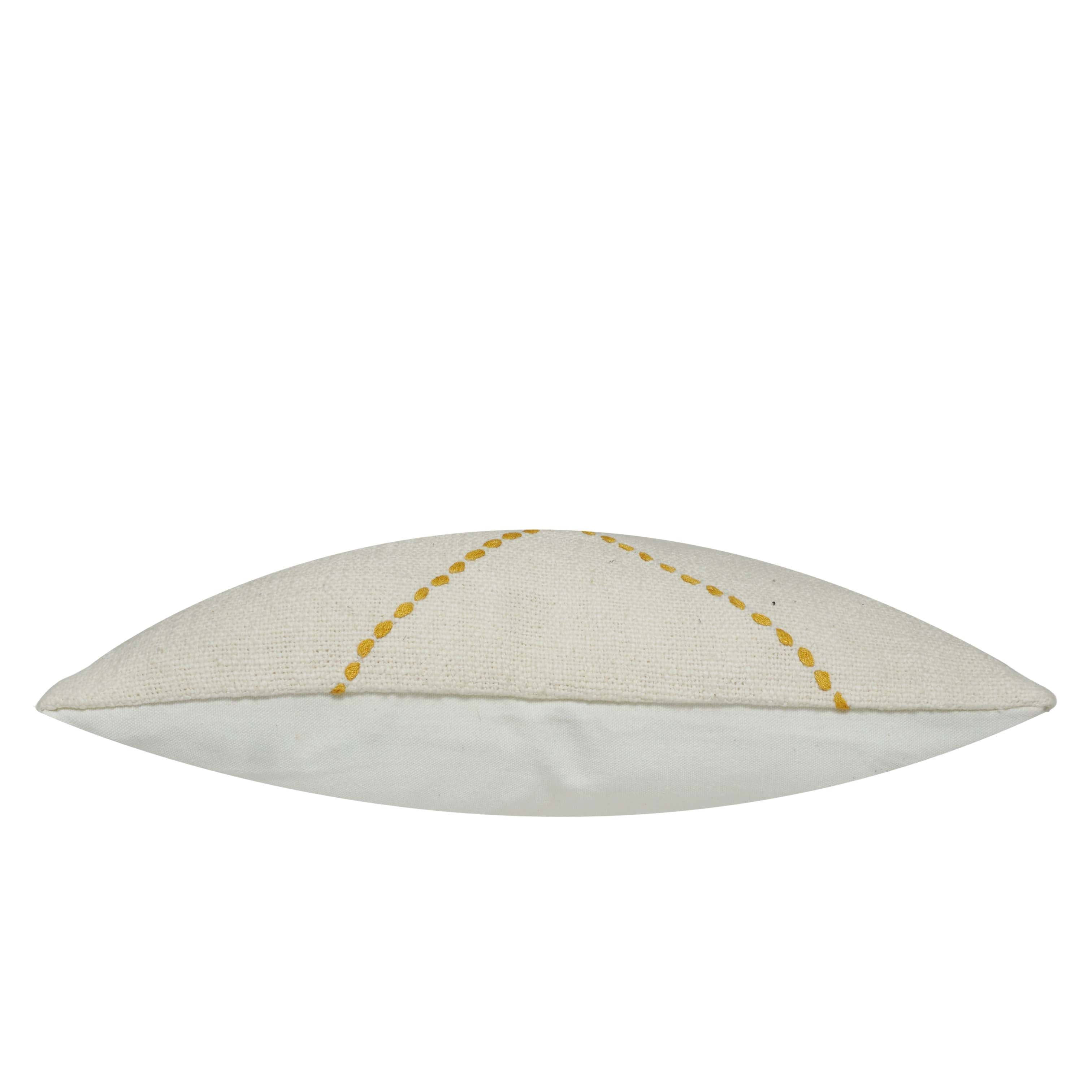 Hand Embroidered Cotton Cushion Cover 45x45 cm | Ivory & Mustard Geometric Stitch Decorative Throw Pillow Cover | Modern Boho Home Décor