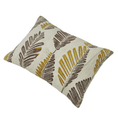 Ivory mustard and taupe leaf pattern jacquard cotton cushion cover 35x50 cm