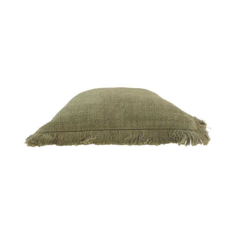 Artisan Handmade Cotton Cushion Cover – Olive Green Fringed Design | 45x45 cm - Bulk manufacturer & supplier from Panipat, India