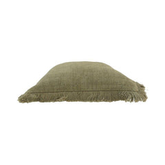 Artisan Handmade Cotton Cushion Cover – Olive Green Fringed Design | 45x45 cm