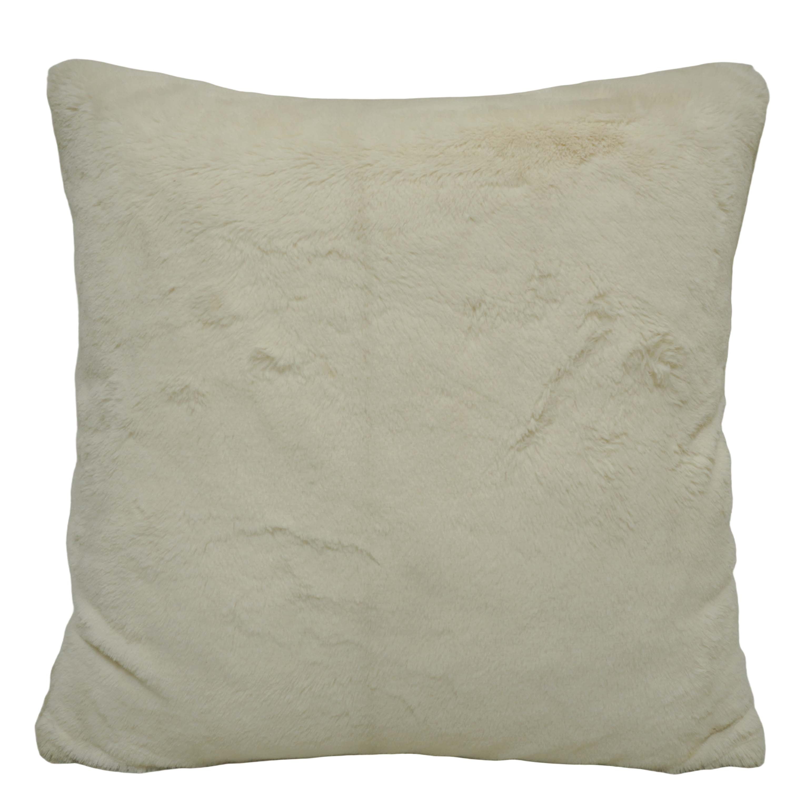 Luxury Faux Rabbit Fur Cushion Cover 45x45 cm | Ultra Soft Plush Throw Pillow Cover | Cream Beige | Hidden Zip | Decorative Cushion Cover for Sofa, Bed & Living Room