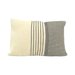 Handwoven Striped Cotton Cushion Cover 35x50 cm | Modern Black & Ivory Lumbar Pillow Cover | Handmade Minimalist Home Décor