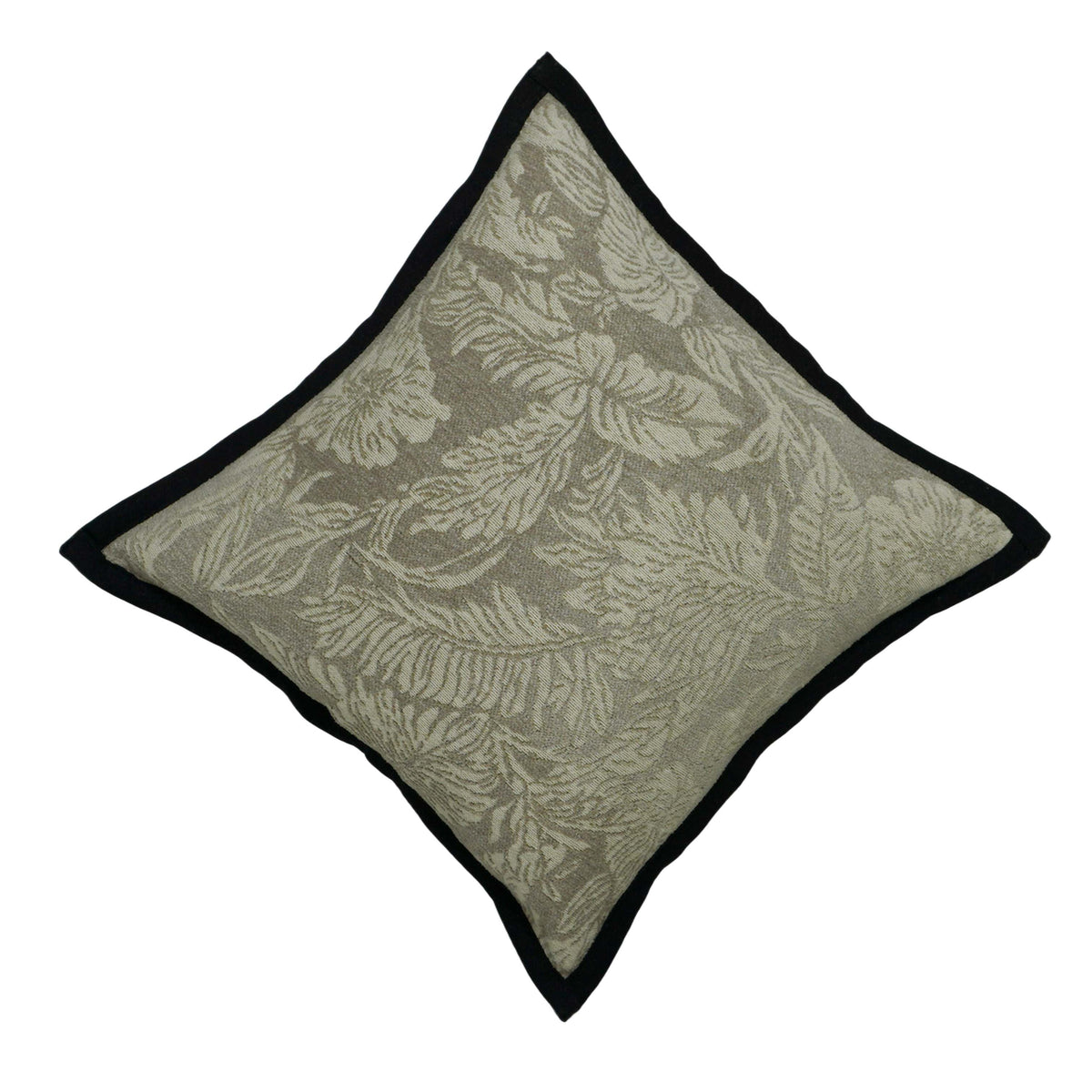 Beige Floral Jacquard Cushion Cover with Black Border – 45 x 45 cm | Elegant Textured Cushion Cover