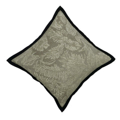Beige Floral Jacquard Cushion Cover with Black Border – 45 x 45 cm | Elegant Textured Cushion Cover