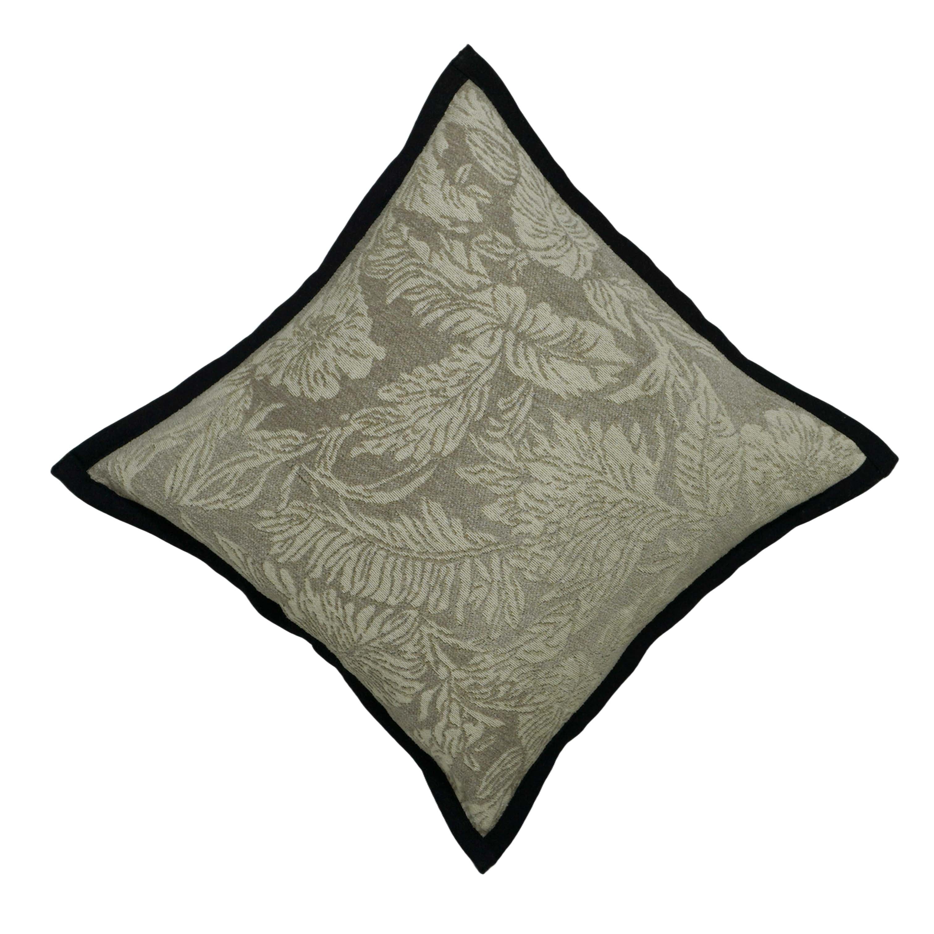 Beige Floral Jacquard Cushion Cover with Black Border – 45 x 45 cm | Elegant Textured Cushion Cover