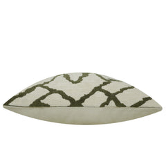 Geometric Jacquard Cotton Cushion Cover 45x45 cm | Ivory & Olive Green | Modern Trellis Pattern | Decorative Throw Pillow Cover with Hidden Zip