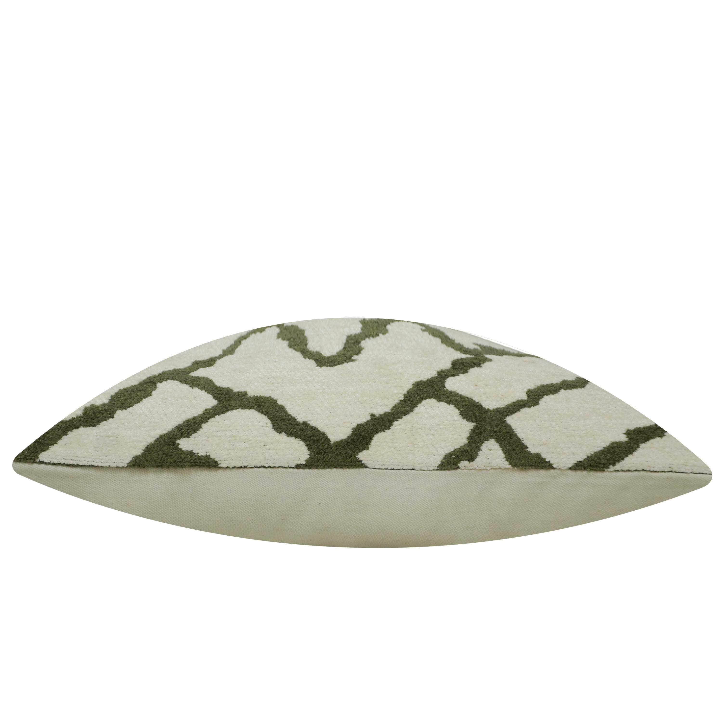 Geometric Jacquard Cotton Cushion Cover 45x45 cm | Ivory & Olive Green | Modern Trellis Pattern | Decorative Throw Pillow Cover with Hidden Zip