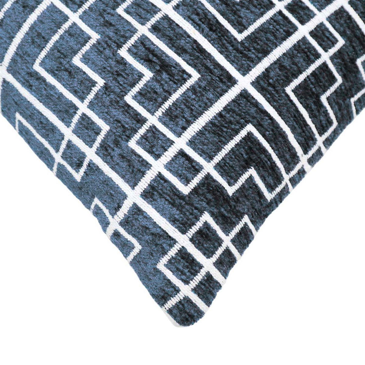 Handwoven Jacquard Cushion Cover – Navy Blue & White Geometric Pattern, 45 x 45 cm