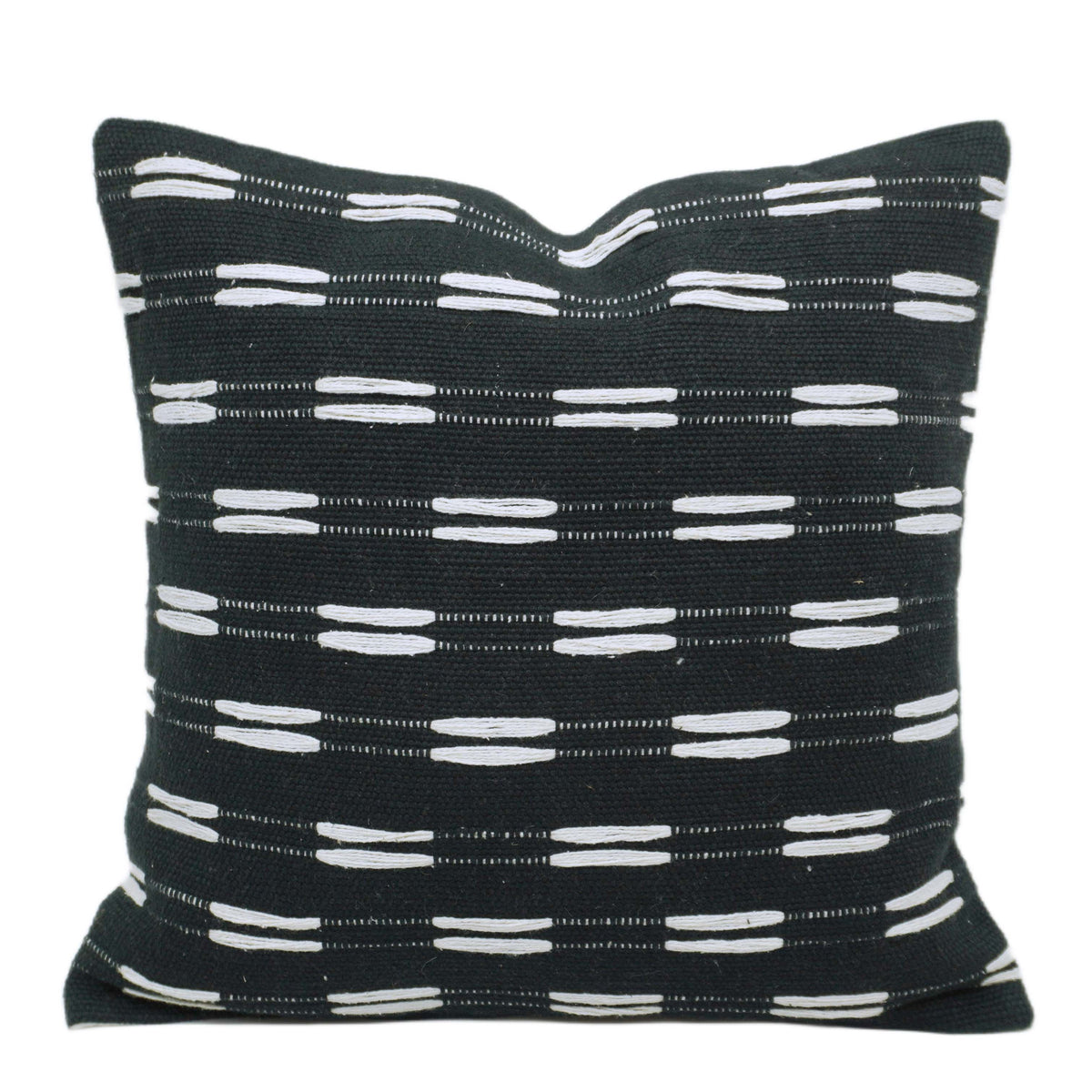 Handwoven Black & White Textured Cushion Cover 45x45 CM – Abstract Linear Pattern