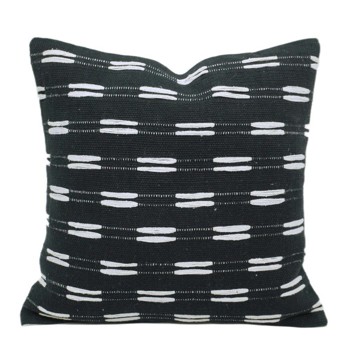 Handwoven Black & White Textured Cushion Cover 45x45 CM – Abstract Linear Pattern